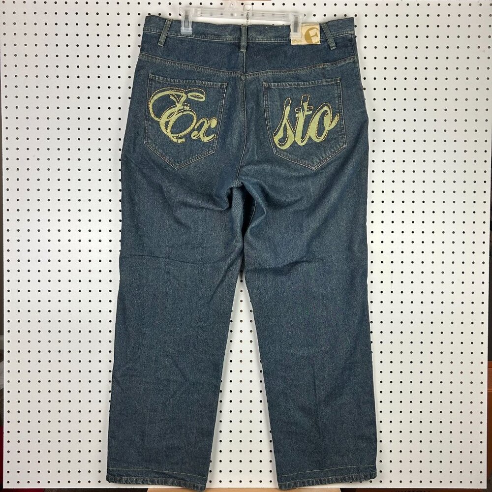 Y2K Baggy Jeans 40x34 Embroidered‎ Grunge Streetwear Skate Wide Leg Denim Exsto